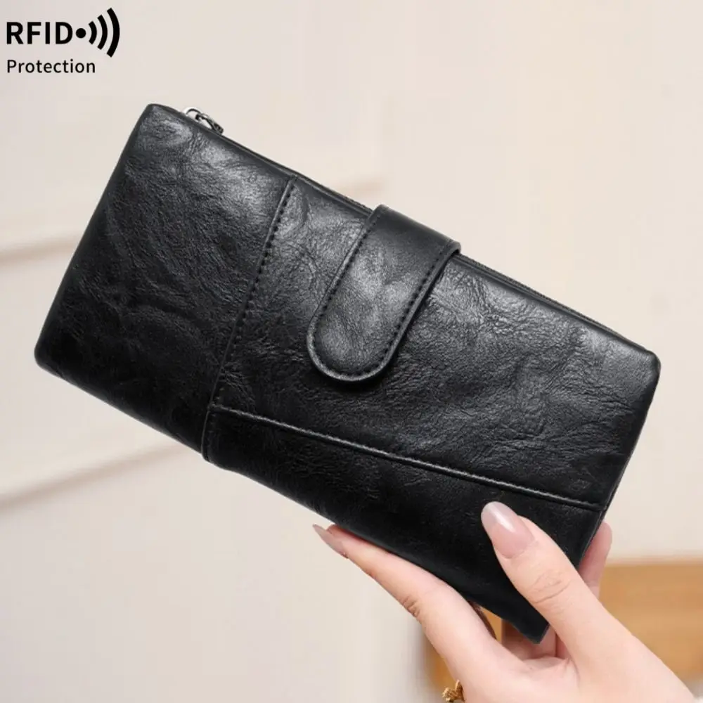 Retro RFID Anti-Theft Women's Wallet Large Capacity Double Zipper Credit Card Holder Credit Card Slots Tri-fold Wallet Daily Use
