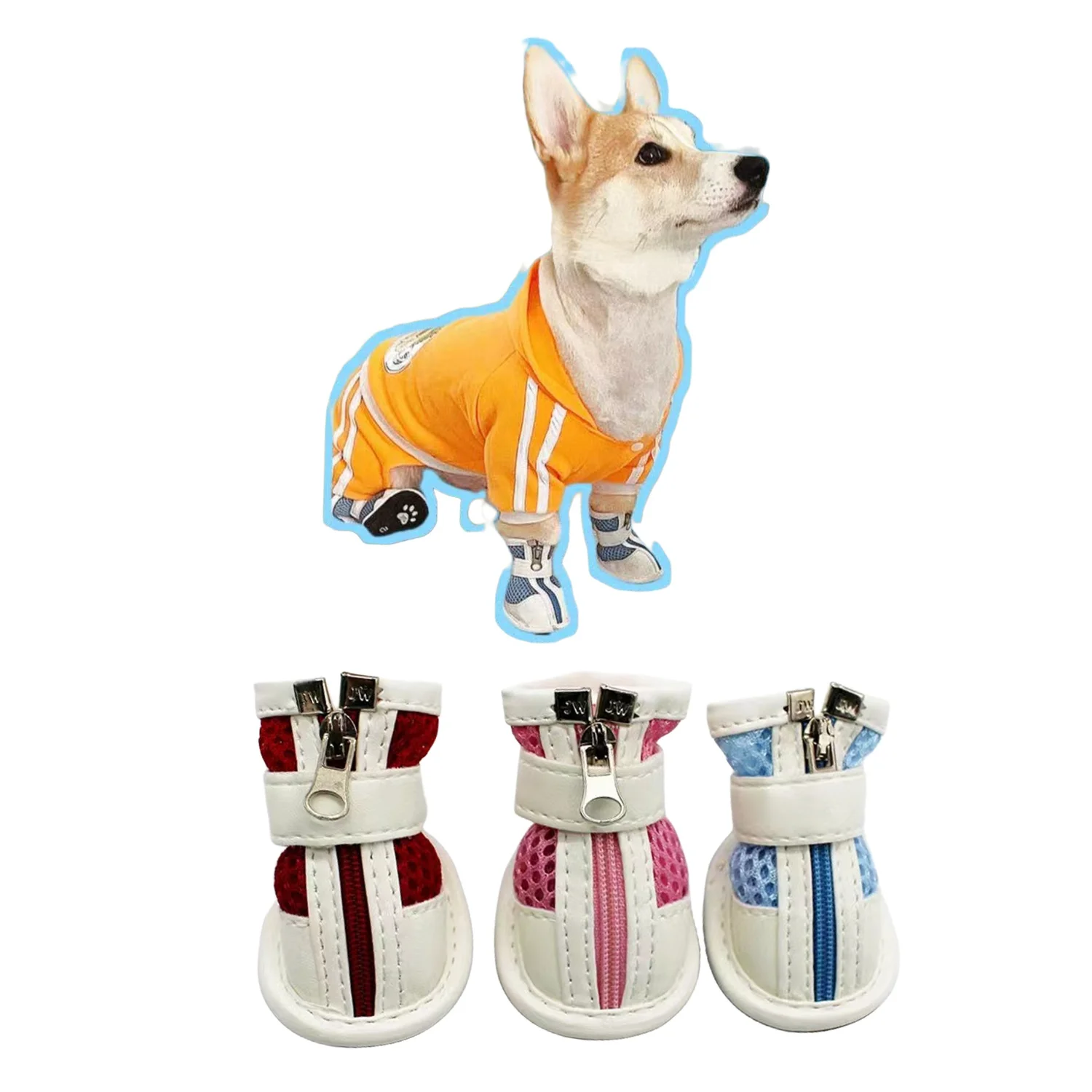 4pcs נושם & doosties כלב עמיד למים-אנטי החלקה נעלי חיית מחמד למדרכה חם, הגנה על הכפה משופרת