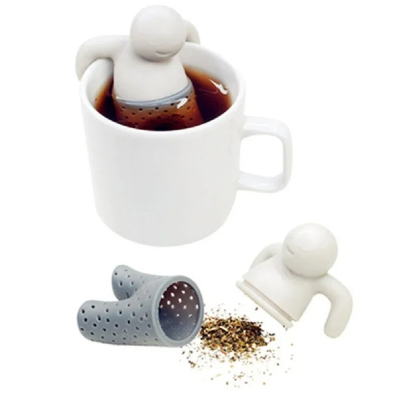 Gray Interesting Silicone Tea Strainer, Cute Cartoon Tool, Lazy Portable Creative Filter, Brewing Making Teapot