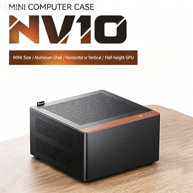 NV10 All‑Aluminum Mini ITX PC Case, A4‑Size Portable Desktop Chassis, Compact Small Computer Housing