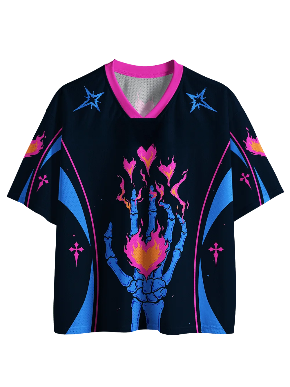2026 Summer Men's and Women's Fashion Printed Street Style New V-neck Mesh Sports Y2K Quick Drying Halloween T-shirt