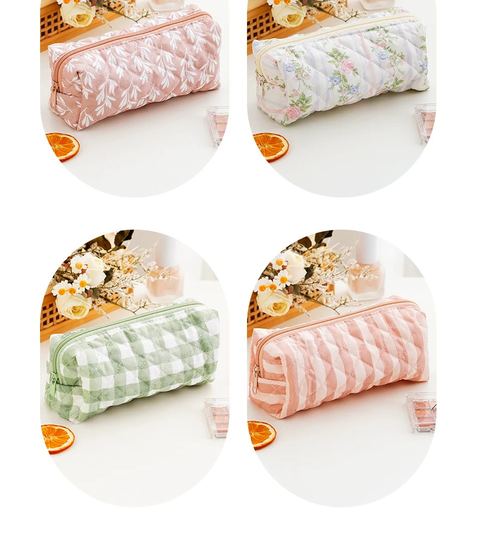 Elinfant 1 Stück Aufbewahrungsorganizer-Tasche Gesteppte Kosmetiktasche mit Blumenmuster Große Reise-Kosmetiktasche Ästhetische Make-up-Tasche – Detail 10