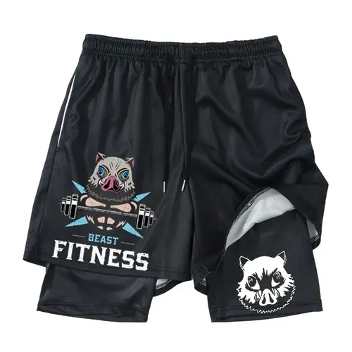 Pantalones cortos periféricos de Anime japonés Demon Slayer, pantalones de playa de doble capa de verano para hombres y mujeres, pantalones cortos informales sueltos de talla grande