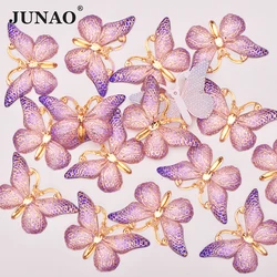 JUNAO-diamantes de imitación de resina de mariposa púrpura, 10 piezas, 25x38mm, costura grande, aplique de cristal plano, piedra para decoración de ropa