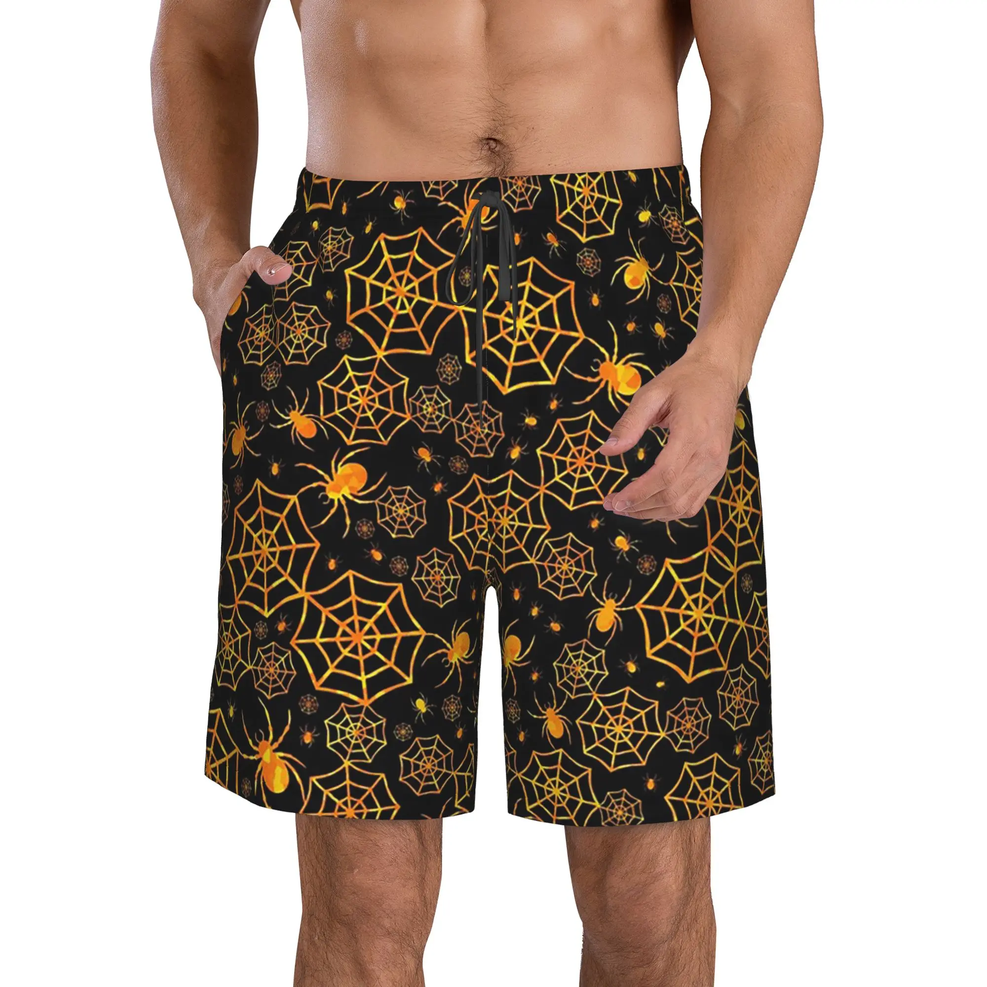 Halloween Horror Spider Web Pattern Trunks Beach Board Shorts Casual Quick Dry Swim Summer Men Pants