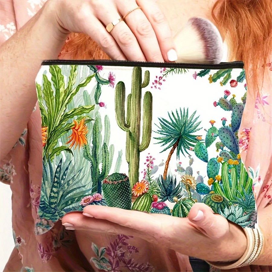 1pc Cactus Lovers Gifts Makeup Bag,Plant Theme Travel Pouch,Funny Cactus Print,Cosmetic Storage Bag For Essentials,Makeup Bag