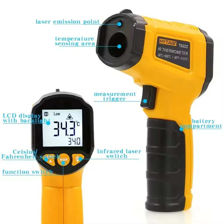 IDEABEL Non-Contact Laser Temperature Meter gauge Tools -50~600℃ Digital Infrared Thermometer Laser termometro Pyrometer Gun