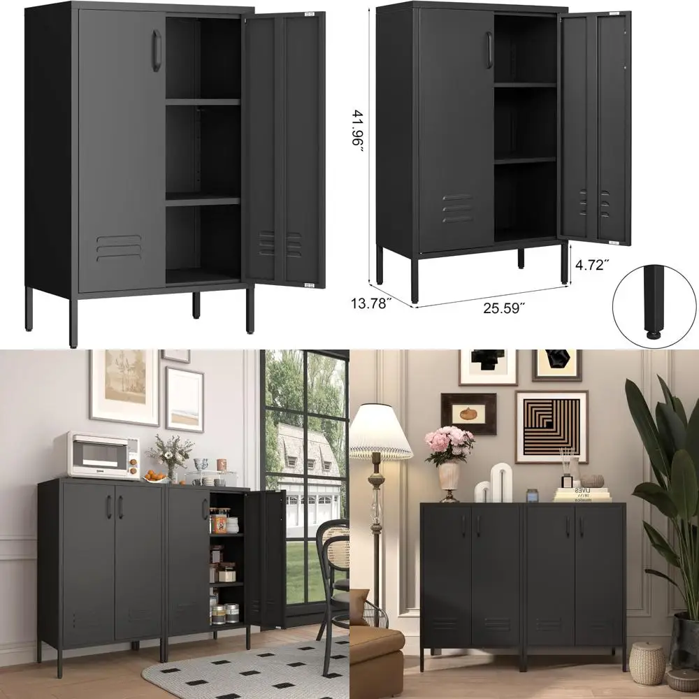 

adjustable shelving metal storage cabinet with 2 doors for modern living spaces