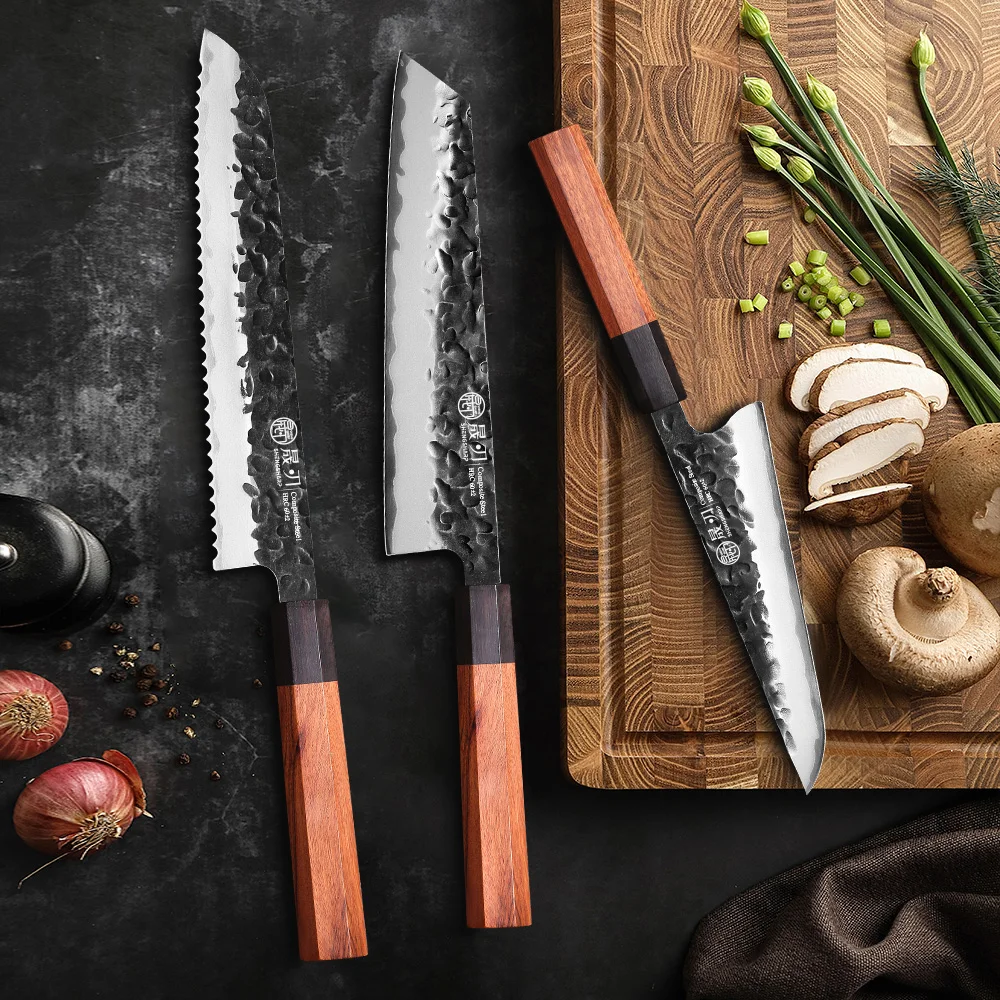 SHENGSHARP 1PC-3PCS Professional Kitchen Knives Set Utility Honesuki Bunka Kiritsuke Knife Composite Steel Japanese Chef Knife