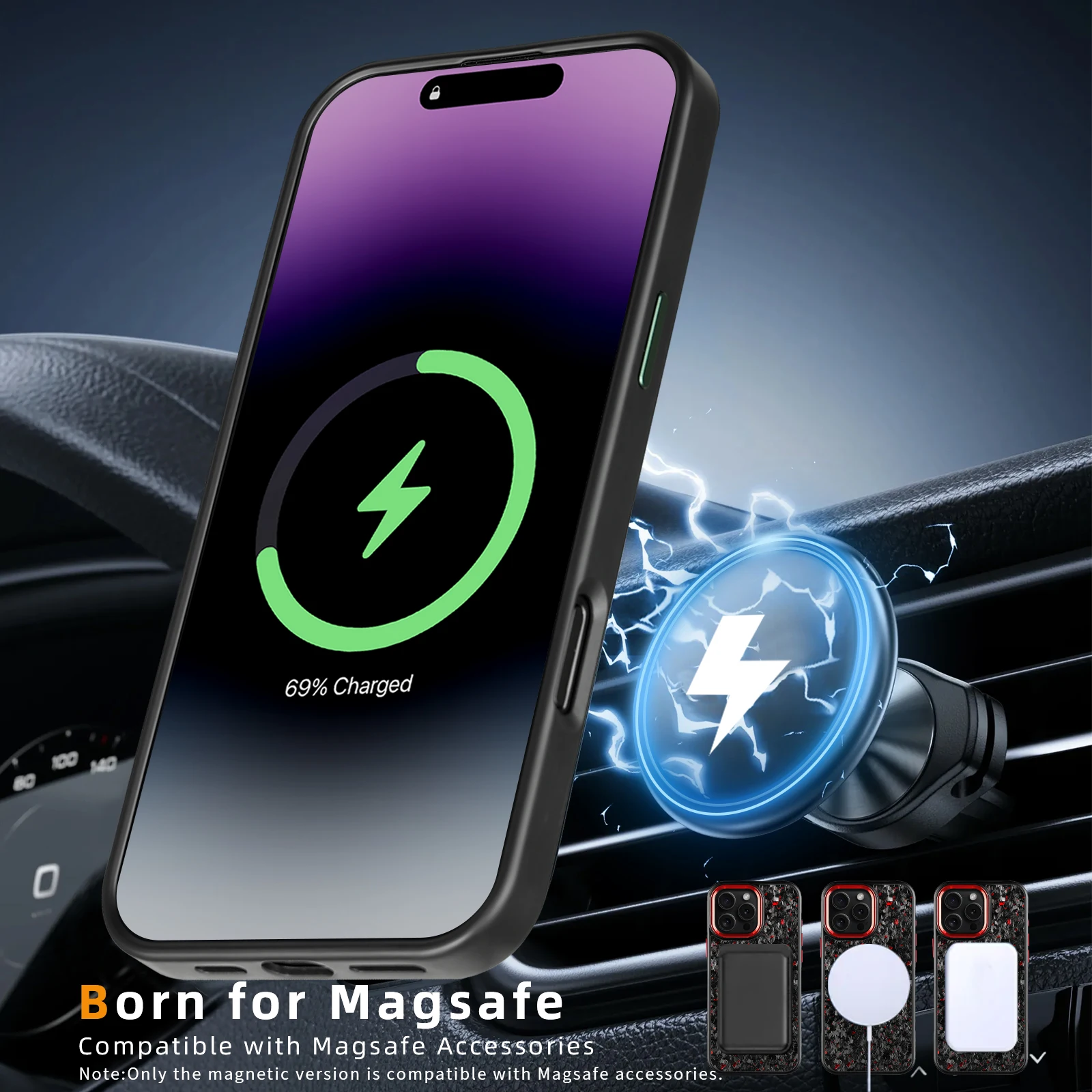 حافظة مغناطيسية من ألياف الكربون مزورة حقيقية مع حماية كاميرا معدنية لهاتف iPhone 17 16 15 14 13 12 11 Pro Max 17 Air مع MagSafe