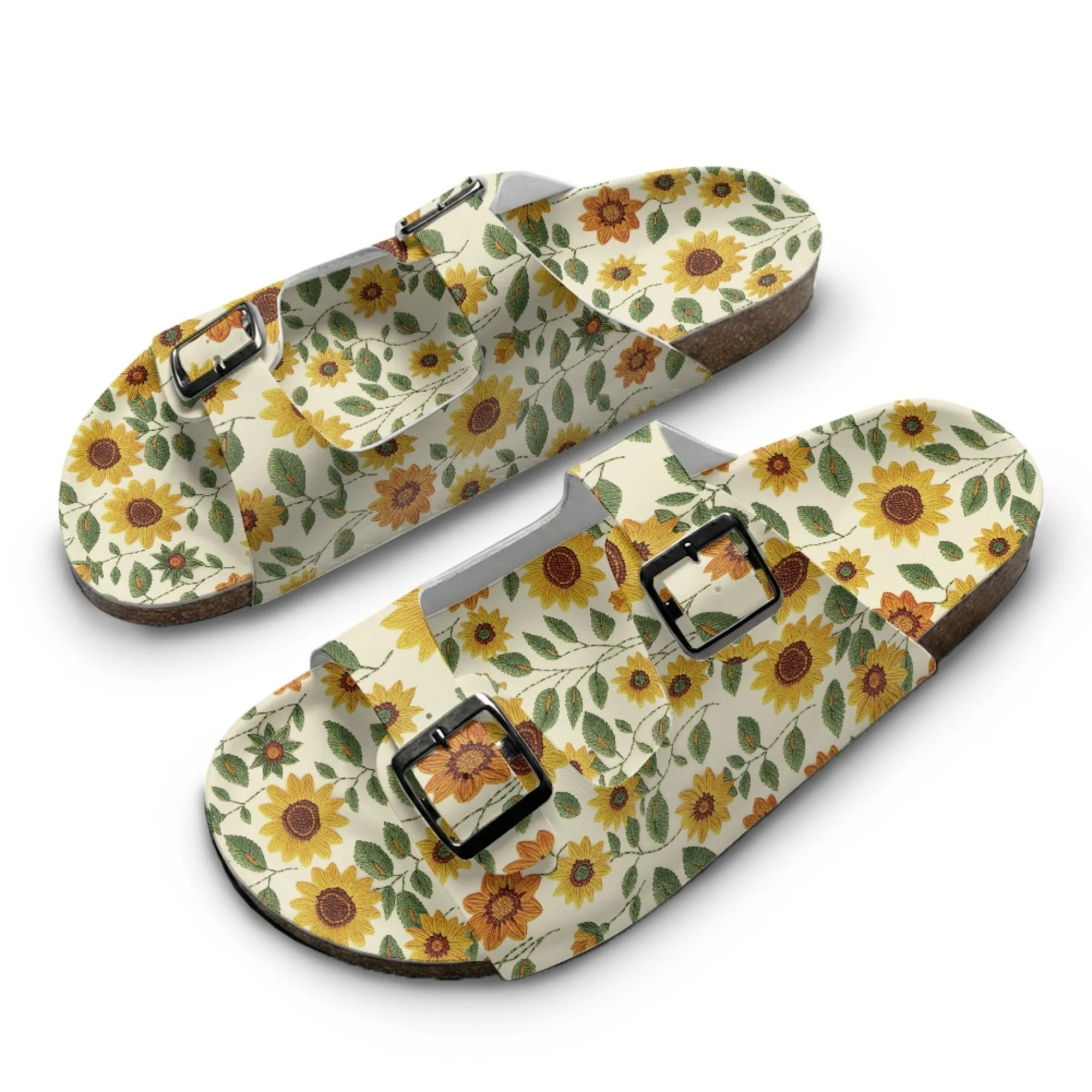 

Sunflower Home Custom Slippers High Quality Unisex Casual Double Buckle Double Strap Wooden-soled Slippers