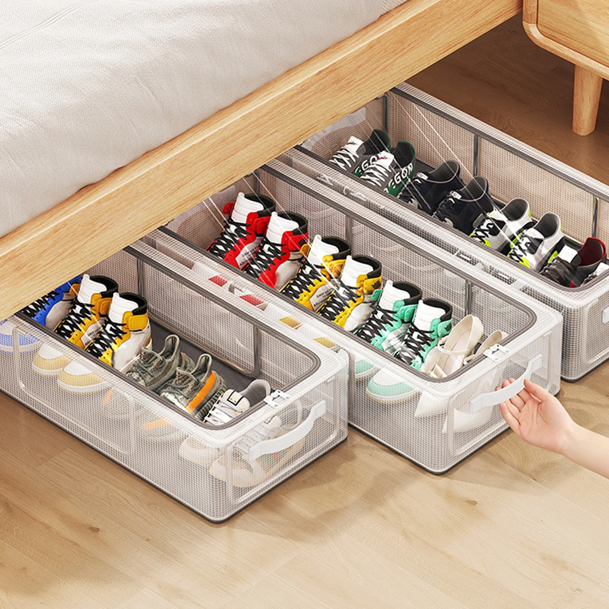 PVC Shoe Storage Box Waterproof Foldable Shoe Organizer for Closet Stackable Shoe Boxes Clear Plastic Shoe Organizer