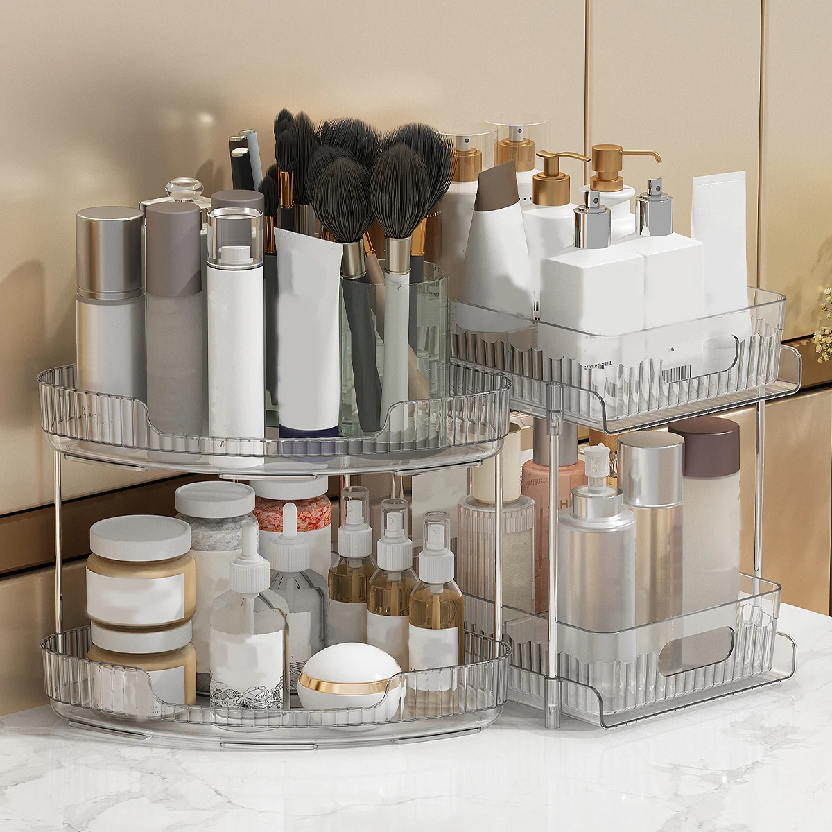 WORTHBUY 2 Layers Bathroom Organizer Shelf Transparent Cosmetics Shower Gel Shampoo Sliding Storage Rack Bathroom Accessories