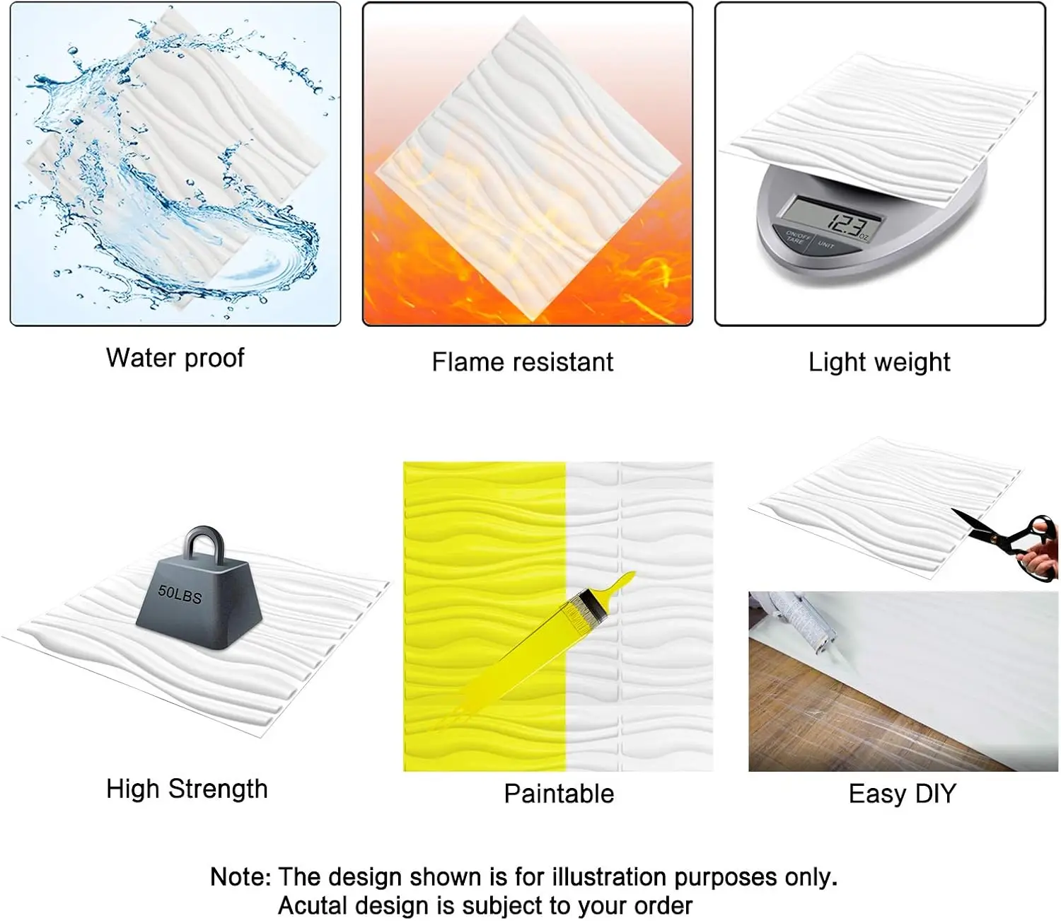 Paneles para Paredes Interiores, PVC Panel de Pared 3D Blanco, Panel de PVC Ondulado