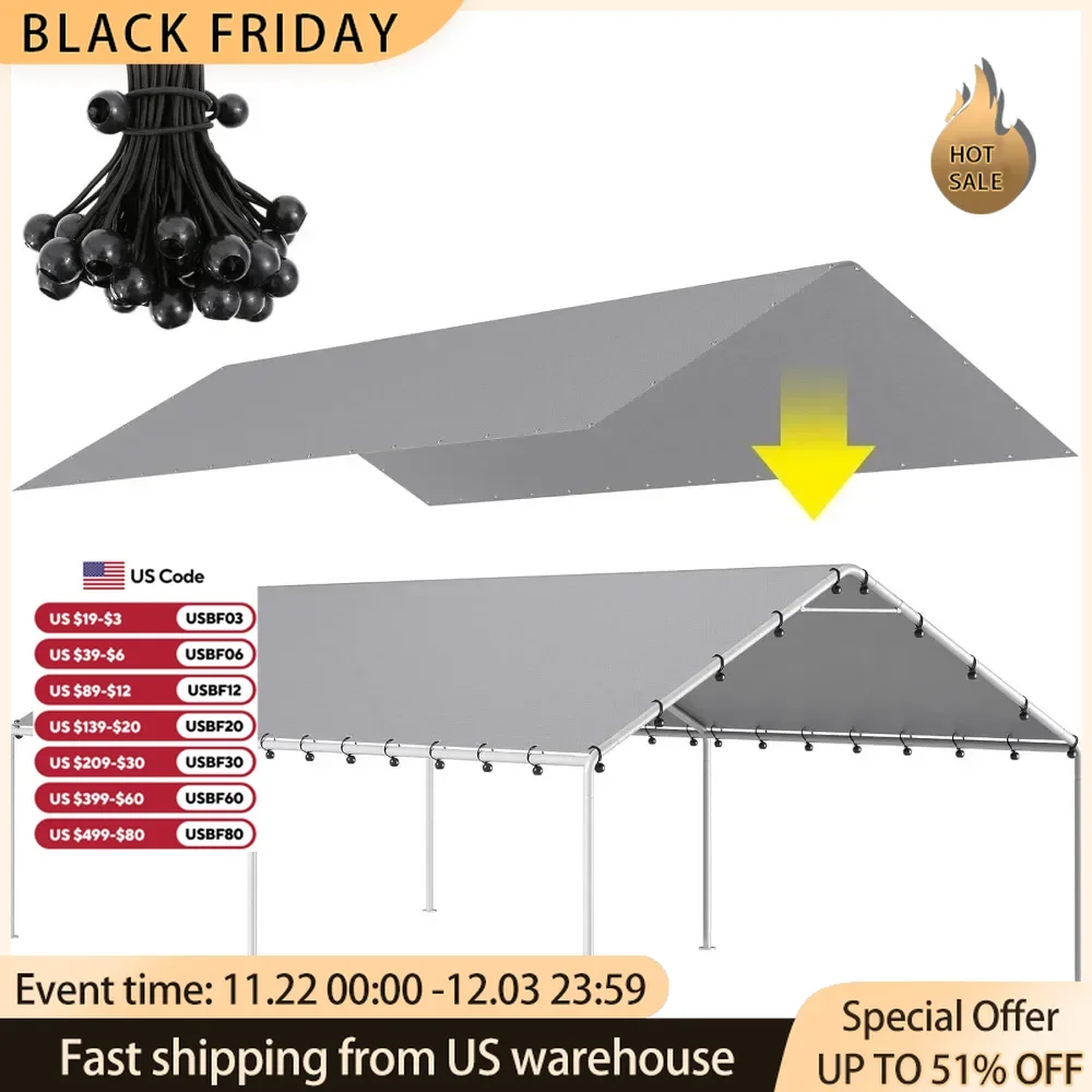 Replacement Canopy Cover Garage Top Tent Shelter Tarp 10 X 20 Ft Carport Car Portable Garage Frame Not Include Garden Buildings