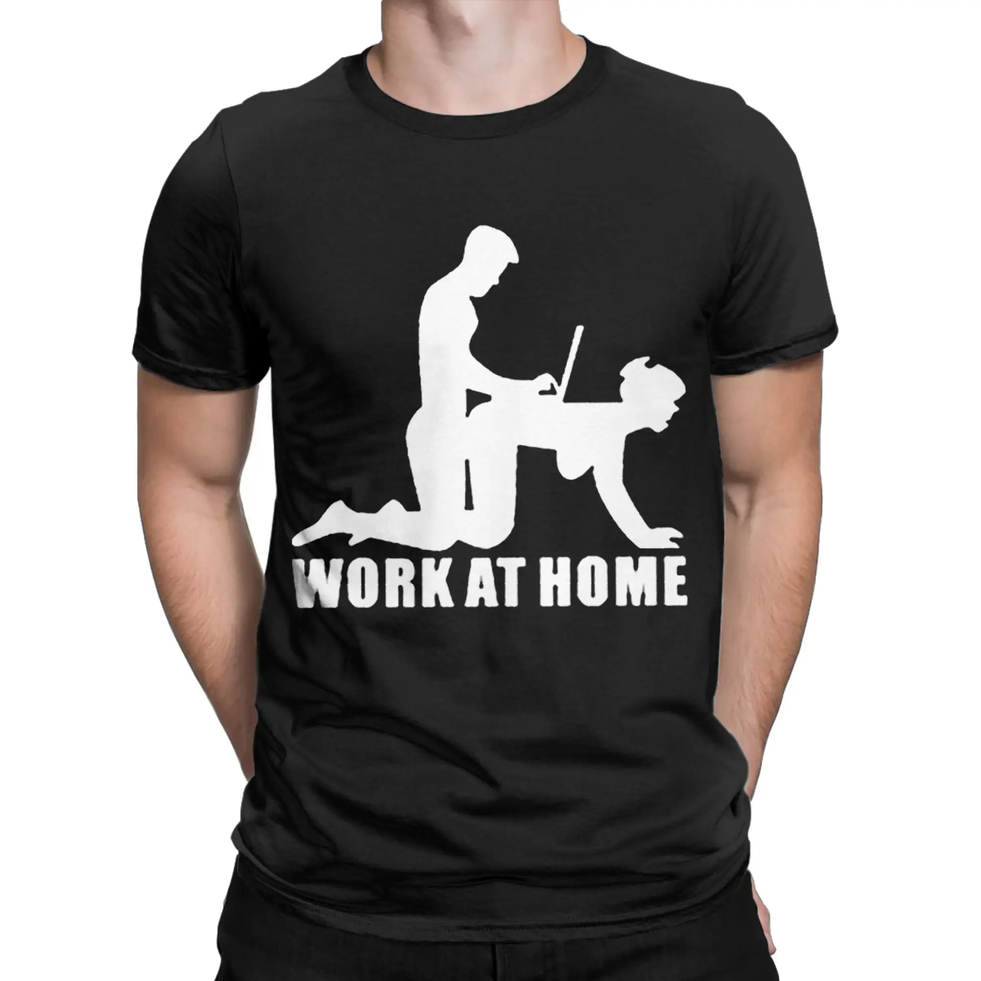 Work at Home Geek Sex Print T-Shirt Men's Cotton Tops Shirts Retro Programmer Crewneck Short Sleeve