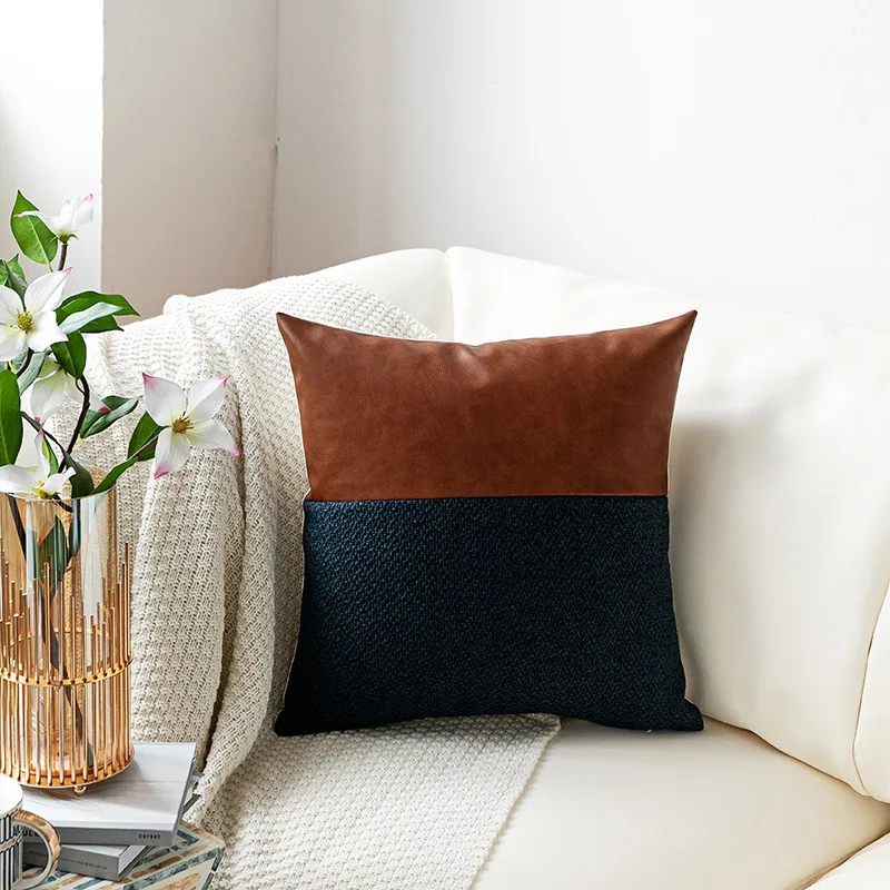 

PU Leather Luxury Pillow Case 45*45 Pillowcase Patchwork Pillow Cover Decorative Pillows for Sofa Couch Cushion Cover