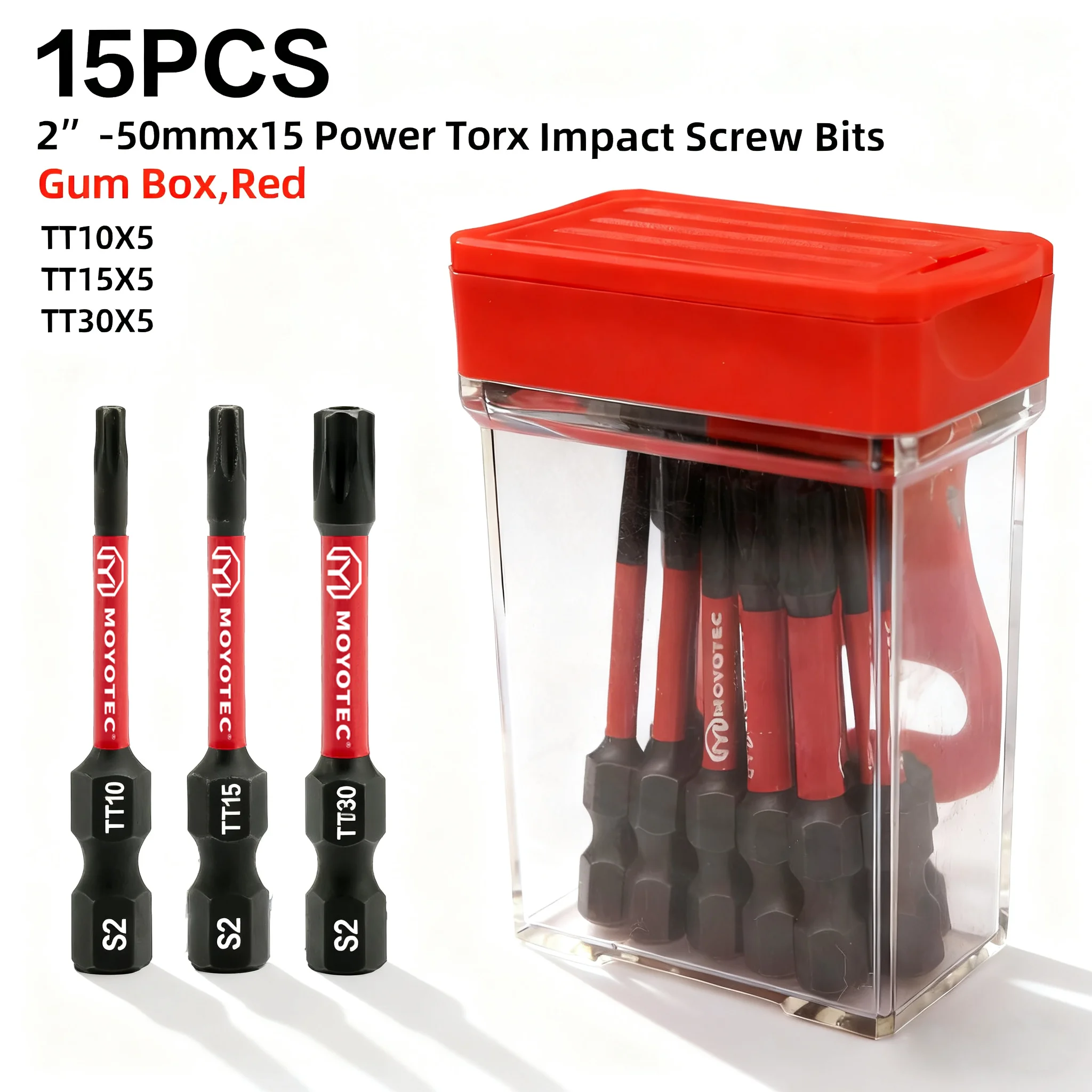 Conjunto de 15 Peças de Bits de Impacto Pesados de 50mm, Tt10/Tt15/Tt30, Universal para Chave de Fenda/Perfurador Elétrico, Bits de Chave de Fenda Antiderrapantes de Alta Dureza