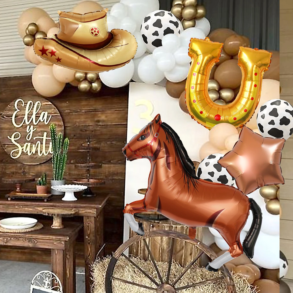 9pcs Western Party Balloons, Horse, Horseshoe Balloons, Wild West Themed Birthday Party, Bachelor Party, Farm Decorations