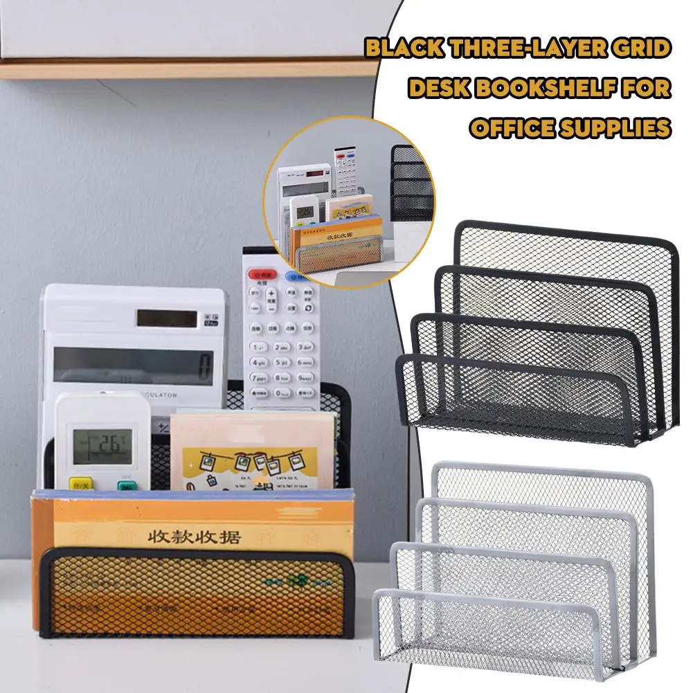 Papers Trays Notebook Stand Rack Desk 3 Layer Black Metal Iron Mesh Holder for Office Magazine Document File Book Rack Orga G1M3