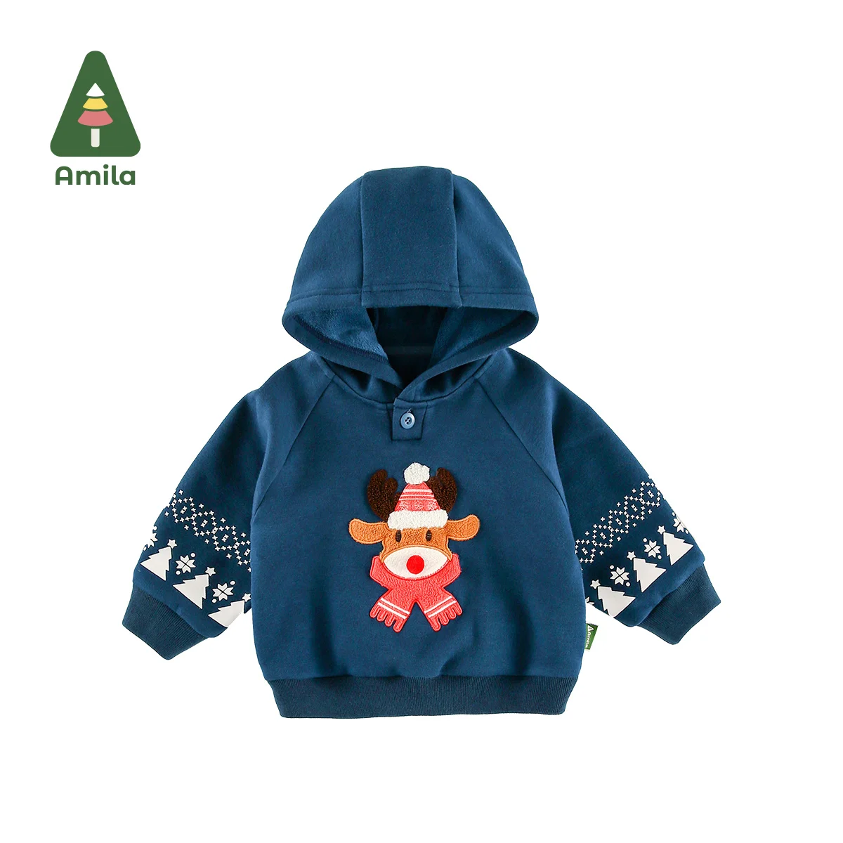 Amila Baby Hoodie 2024 Autumn Winter Christmas Santa Claus Print Cartoon Boys Girls Sweatshirt Long Sleeved Children's Clothing