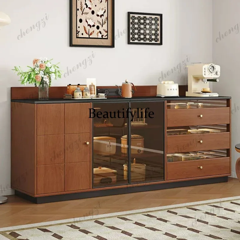 K182Medieval style dining side high-end feeling living room storage tea coffee cabinet multi-functional with pumping storage cab