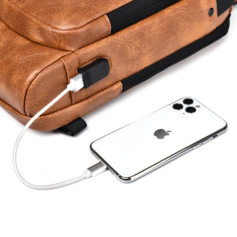 Vintage USB Charging Crossbody Chest Bag with Large Capacity for Men Anti-theft Shoulder Bag for Men hand bag сумка мужская  가방