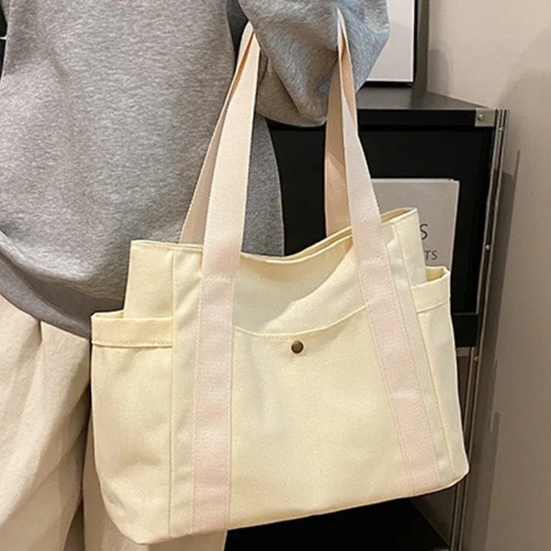 

Large Capacity Canvas Solid Letter Tote Bag Versatile Handbag for Commuter Work Student Class Underarm Women's Bag shopping bag