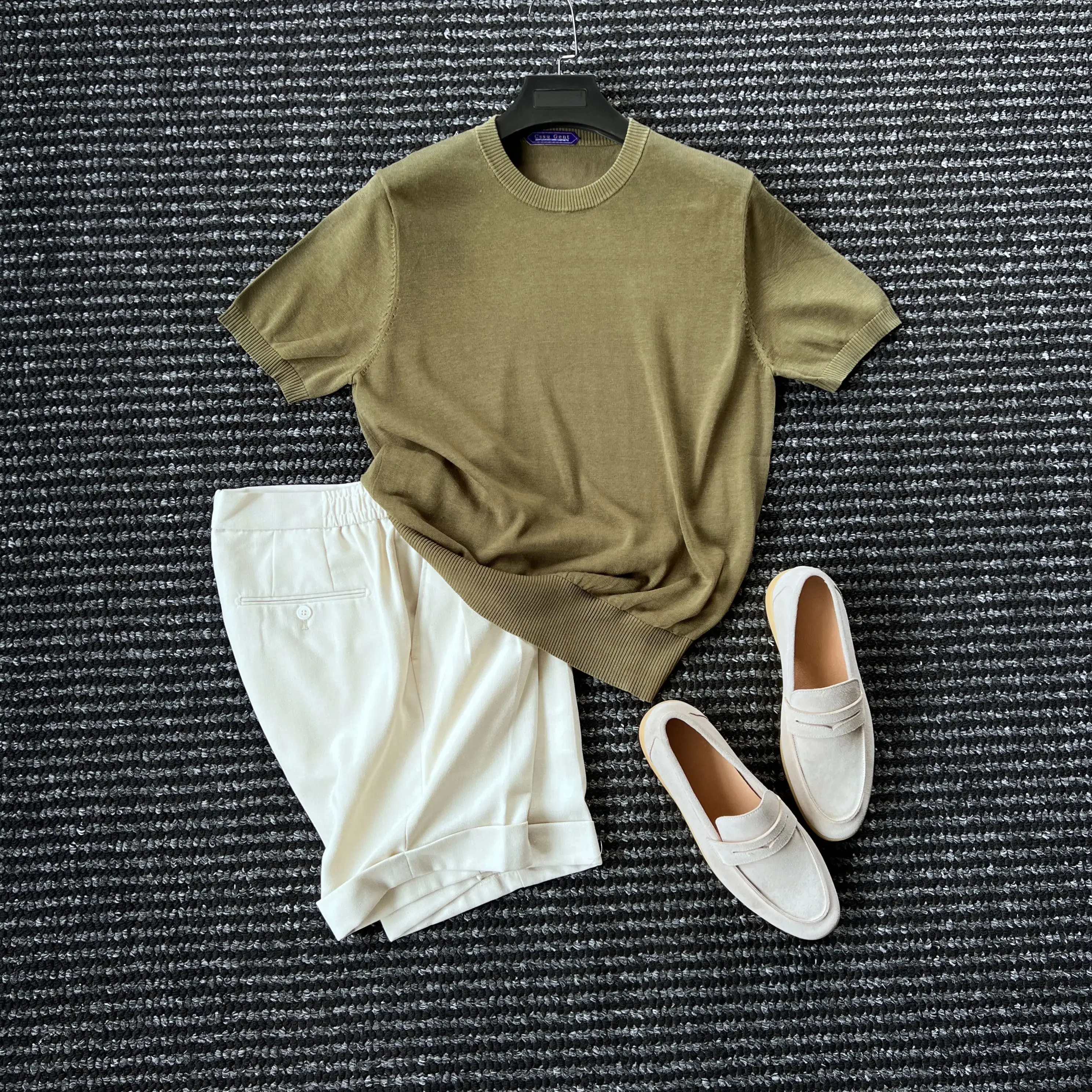 Godfather 16-needle mulberry silk round neck short-sleeved knitted sweater men's classic versatile T-shirt