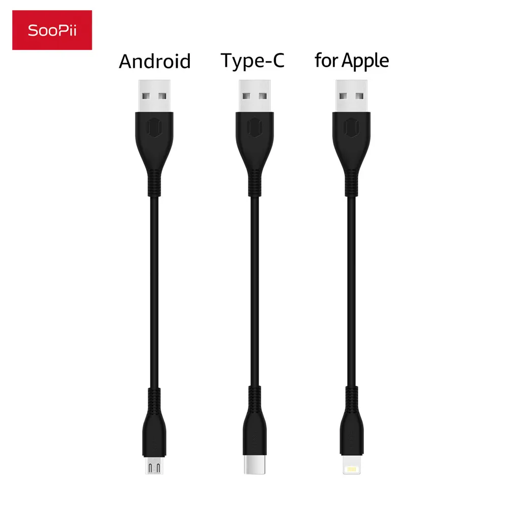 

SooPii Short Cables for Multi Ports USB Charger 7 inch for Iphone Type-C Android USB short cables for Charging Station 3 PCS