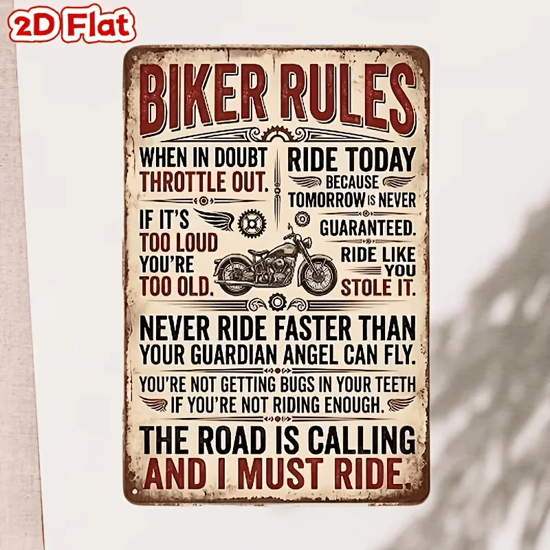 2D Metal Sign 5.9x7.87 Inch Vintage Wooden Motorcycle Compass Wall Decor for Home Office Gift
