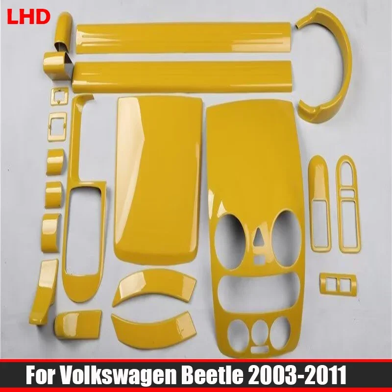 

LHD для Volkswagen Beetle 2003-2011 ABS желтый, центральная панель управления, оконный переключатель, крышка рулевого колеса, внутренние аксессуары