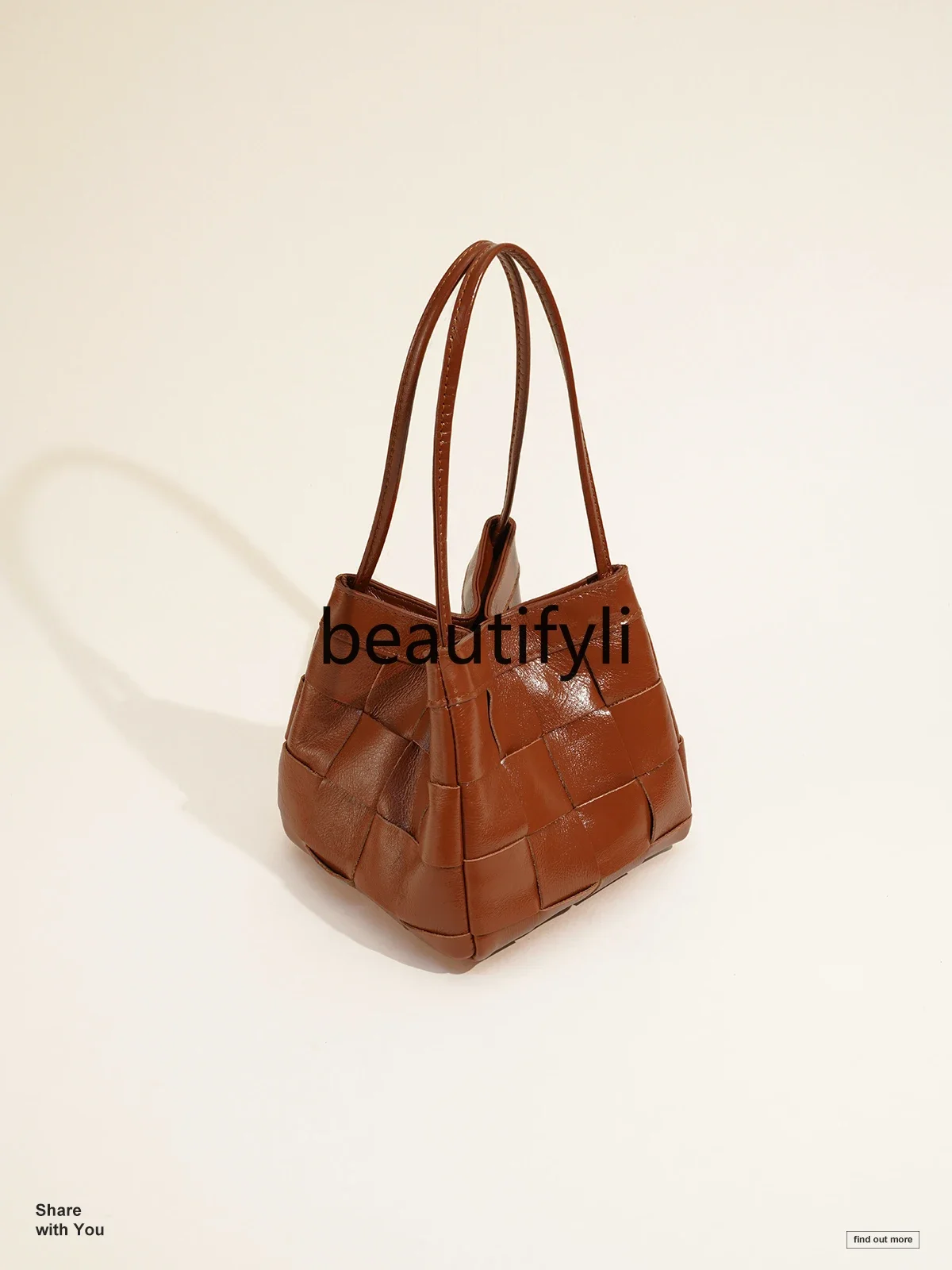 Oil wax cowhide woven large-capacity vegetable basket single shoulder crossbody bucket bag female