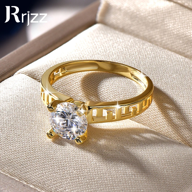 

Rrjzz 1.25 CT Solitaire Round Cubic Zirconia Wedding Engagement Ring for Women Gold Plated Hollow-out Design Band Ring Jewelry