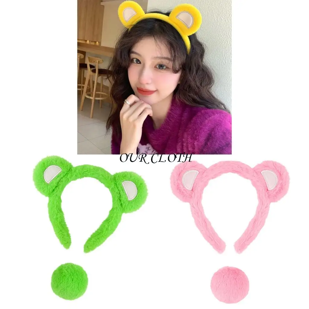 Tier Little Bear Kostüm Set, Bärenohren Stirnband mit Bärenschwanz Halloween Kostüm Party Vorräte für Jungen Mädchen Y1ac