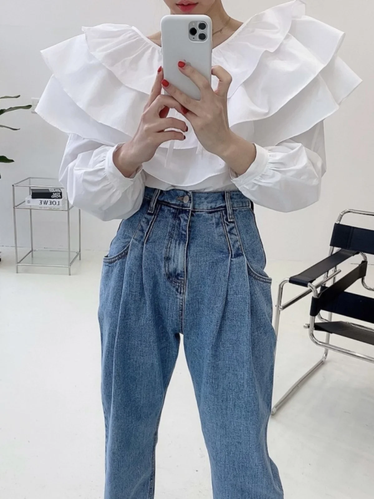 

Retro Waed Straight Leg High Waist Denim Jeans Women's Sli Pleated Dad Pants Casual Slimming Trousers Summer Faion