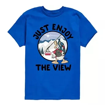 

Disney Donald Duck T Shirt Just Enjoy The View Print Cotton Short Sleeve Tops for Men Women 2025 Summer Cartoon Graphic Tee