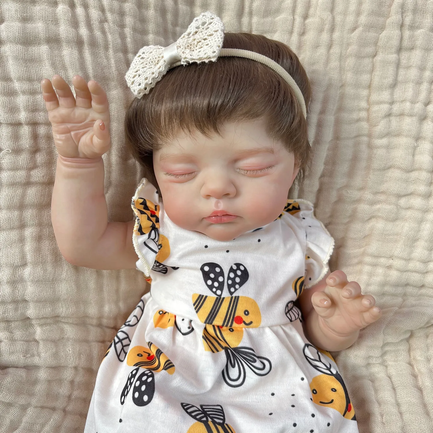 

BZDOLL 48 CM Handmade Asleep Reborn Baby Doll Toy For Girl Lifelike Vinyl Limbs Cloth Body 19inch Doll Lovely Birthday Gift