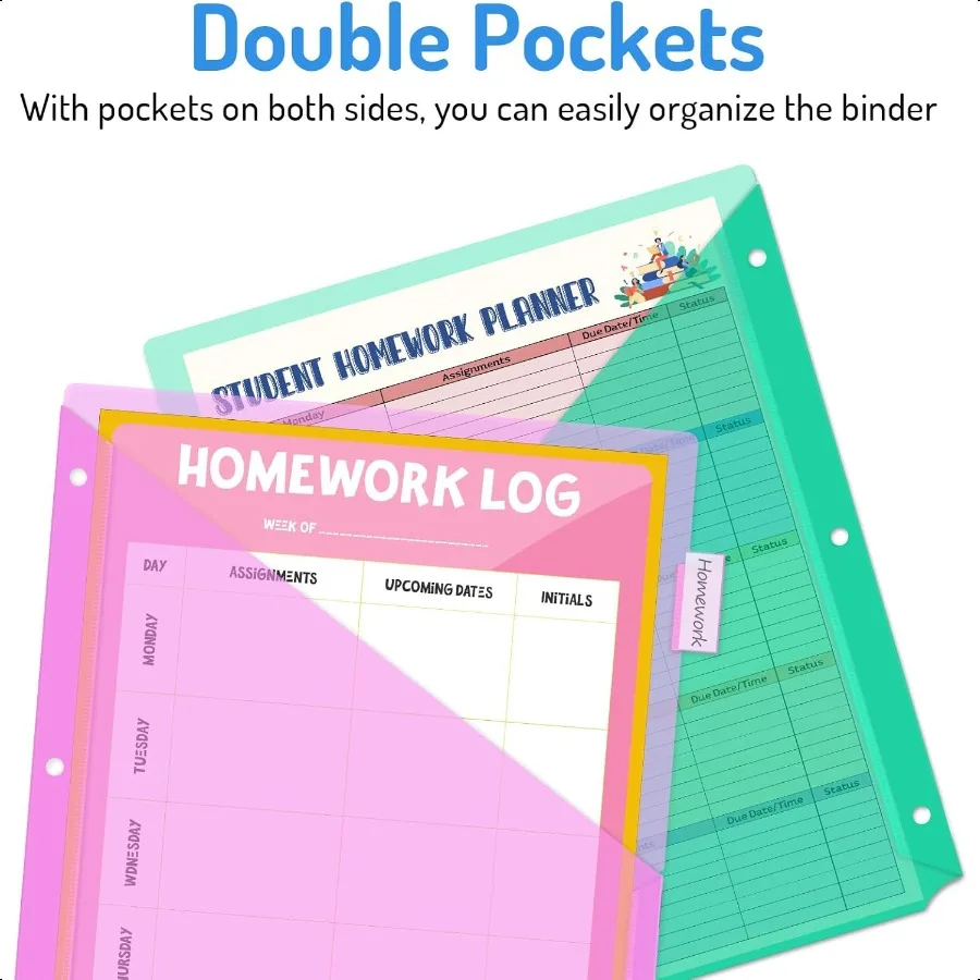 8칸 분리기 두 개의 포켓이 있는 8탭 바인더 분리기 3링 바인더 오거나이저 멀티컬러 1세트