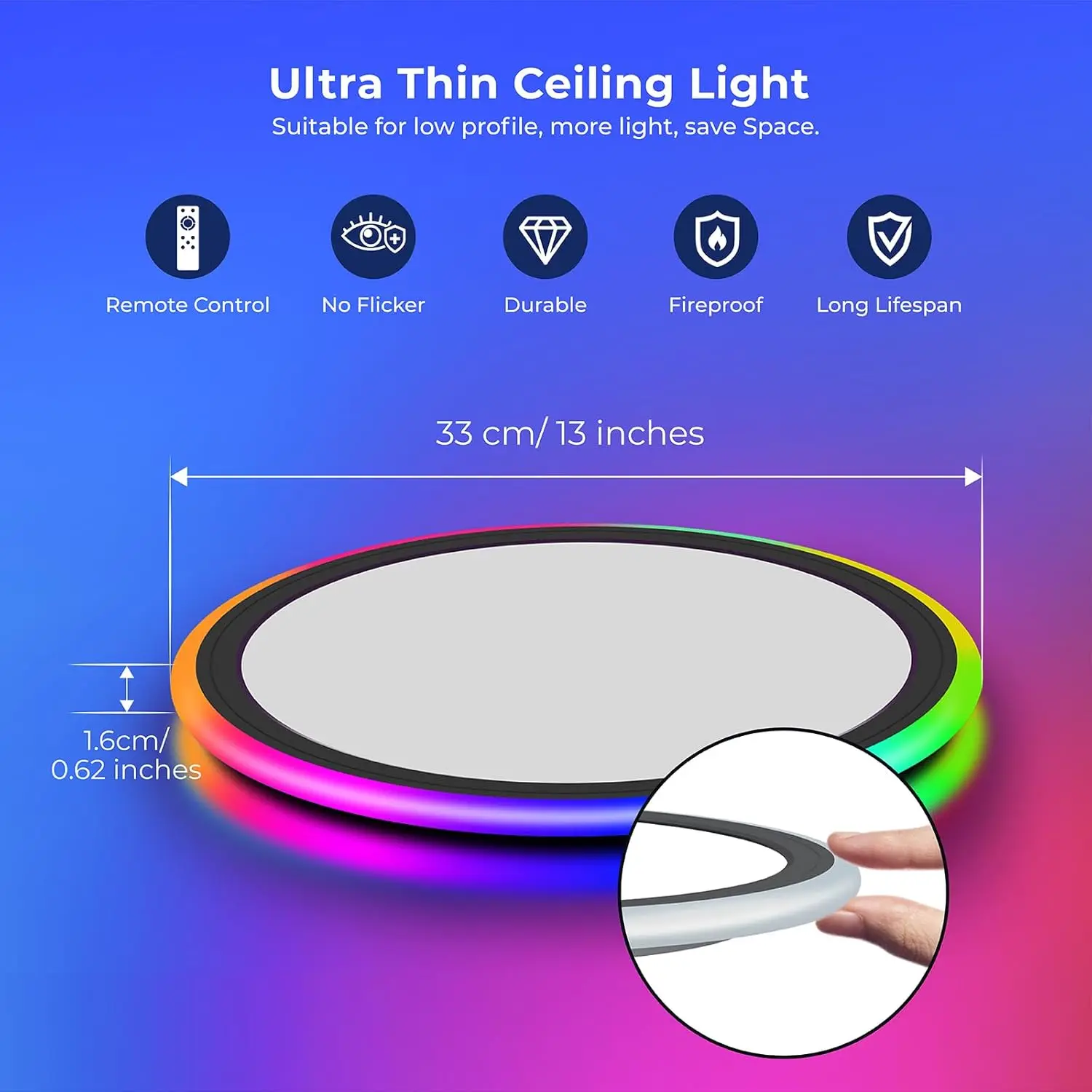 13Inch RGB LED Ceiling Light with Remote, Dimmable Color Changing Fixture for Bedroom Party