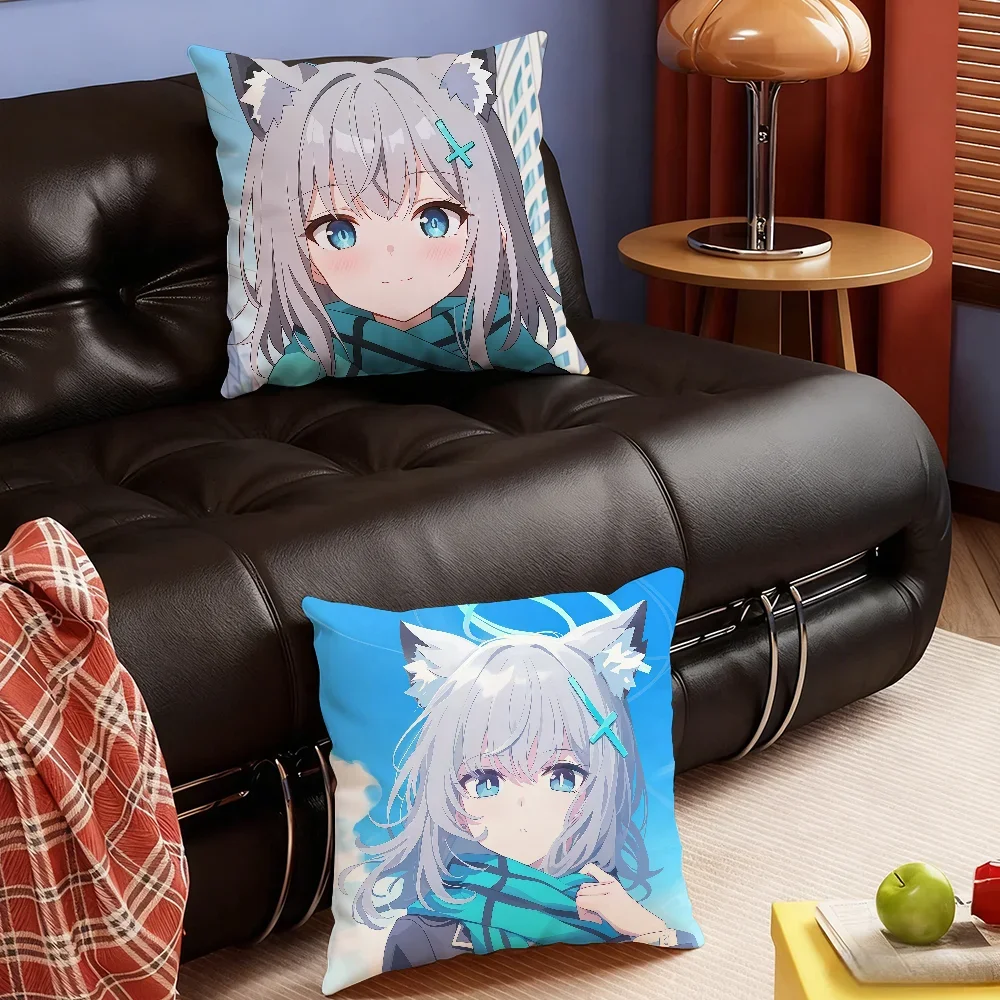 Game B-Blue Archive Shiroko cushion cover Soft Smooth Pillow Case Hidden Zipper Washable Decorative Couch Office Gift