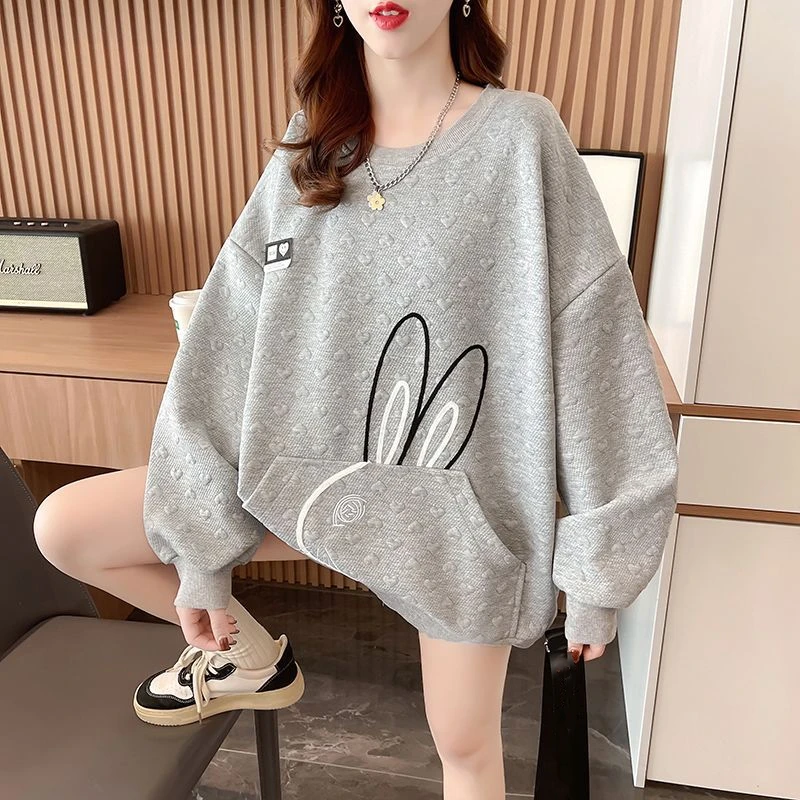 Fashionable Women's Hoodie Cute Rabbit Printed Sweatshirt Pocket Soft Warm Pullover Autumn Winter Hoody Teenagers Clothes