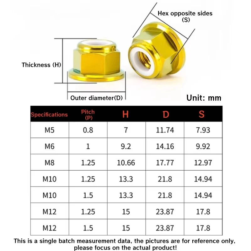 1Pcs M5 M6 M8 M10 M12 TC4 Titanium Alloy Nut Flange Nylon Insert Self-Locking Lock Nuts for Motorcycle/Cycling Modification