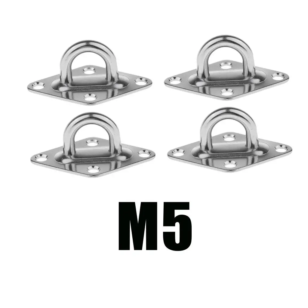 set of 4 M5 304 Stainless Steel Heavy Duty Eye Hook Plate for Yoga Hammock Swing Marine Boat Application