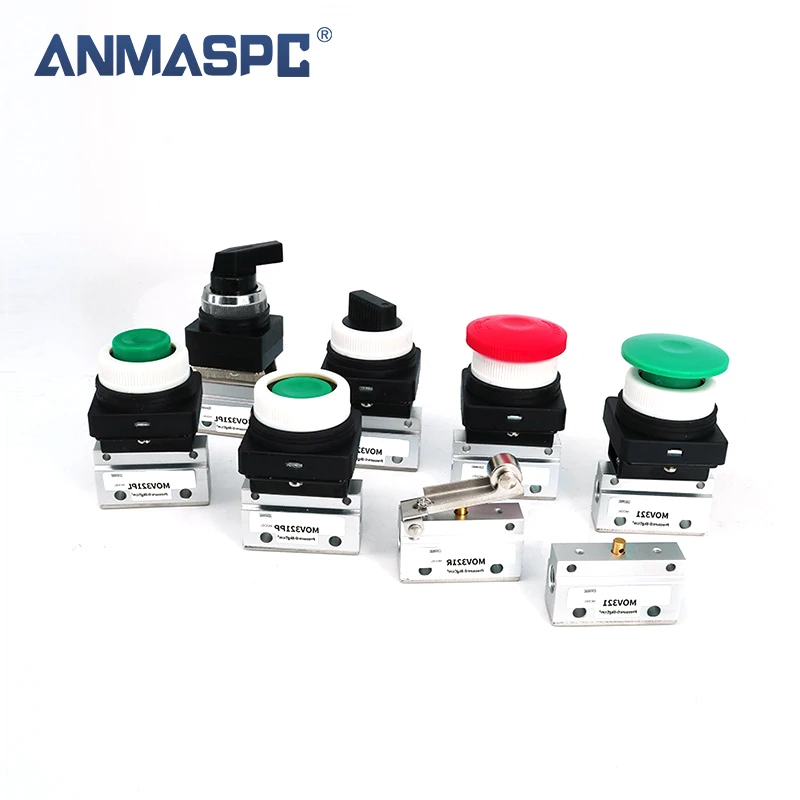 Pneumatic Roller Mechanical Valve MOV321R Push Type Air Valve Switch PP Emergency Stop Button EB Knob 02/03/01