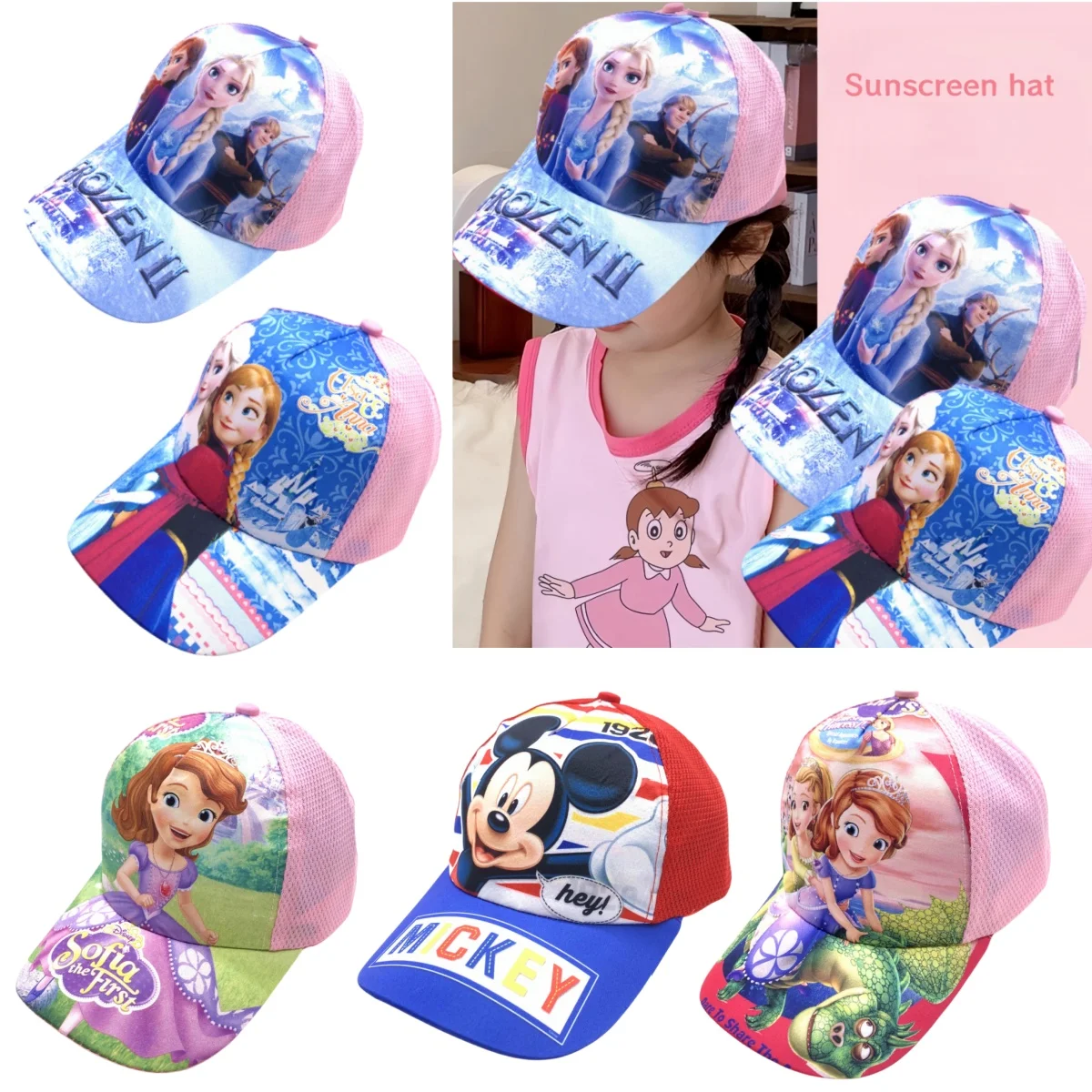 Disney Frozen Hat Elsa Anna Baseball Cap Sophia Summer Breathable Shade Cap Hip Hop Caps Mickey Peaked Cap Kids Birthday Gifts