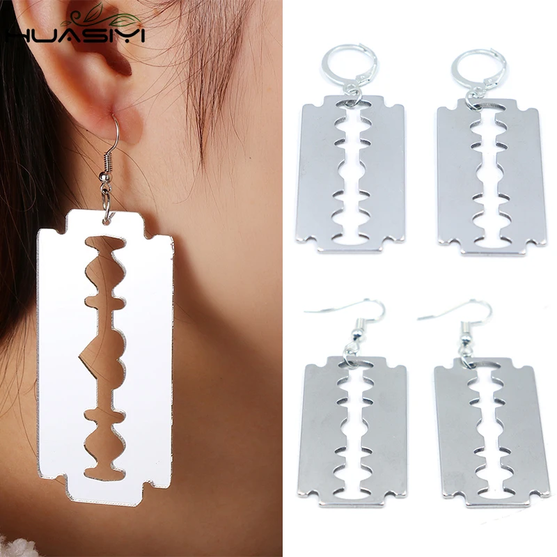 Image of Rasierklinge Ohrringe Gothic Schmuck Goth Punk Handgefertigte Accessoires Unisex Tropfenohrring Edelstahl Klingen Anhänger Ohrring