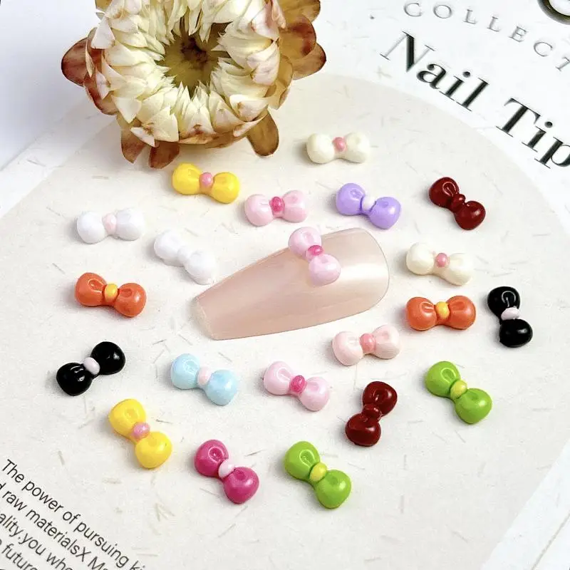 30PCS Minimalist Colorful Resin Bows Nail Charms Macaron Glossy Bow Nail Art Decorations for DIY Nail Phone Case Accessories