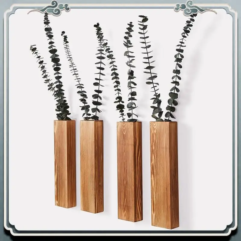 

4 Pack Farmhouse Wooden Pocket Wall Vases Wood Wall Decor For Bedroom Living Room
