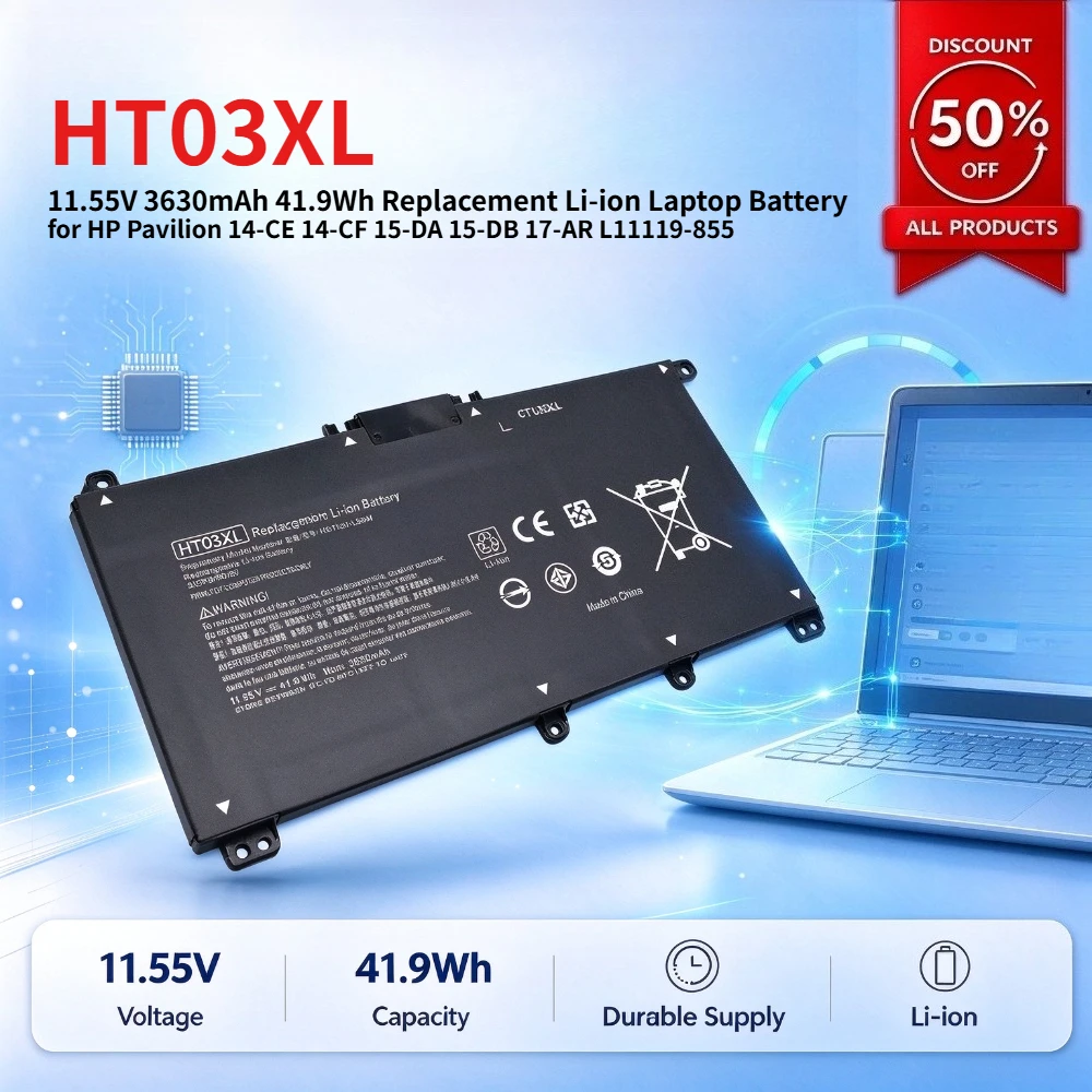 HT03XL 11.55V 3630mAh 41.9Wh Replacement Li-ion Laptop Battery for HP Pavilion 14-CE 14-CF 15-DA 15-DB 17-AR L11119-855